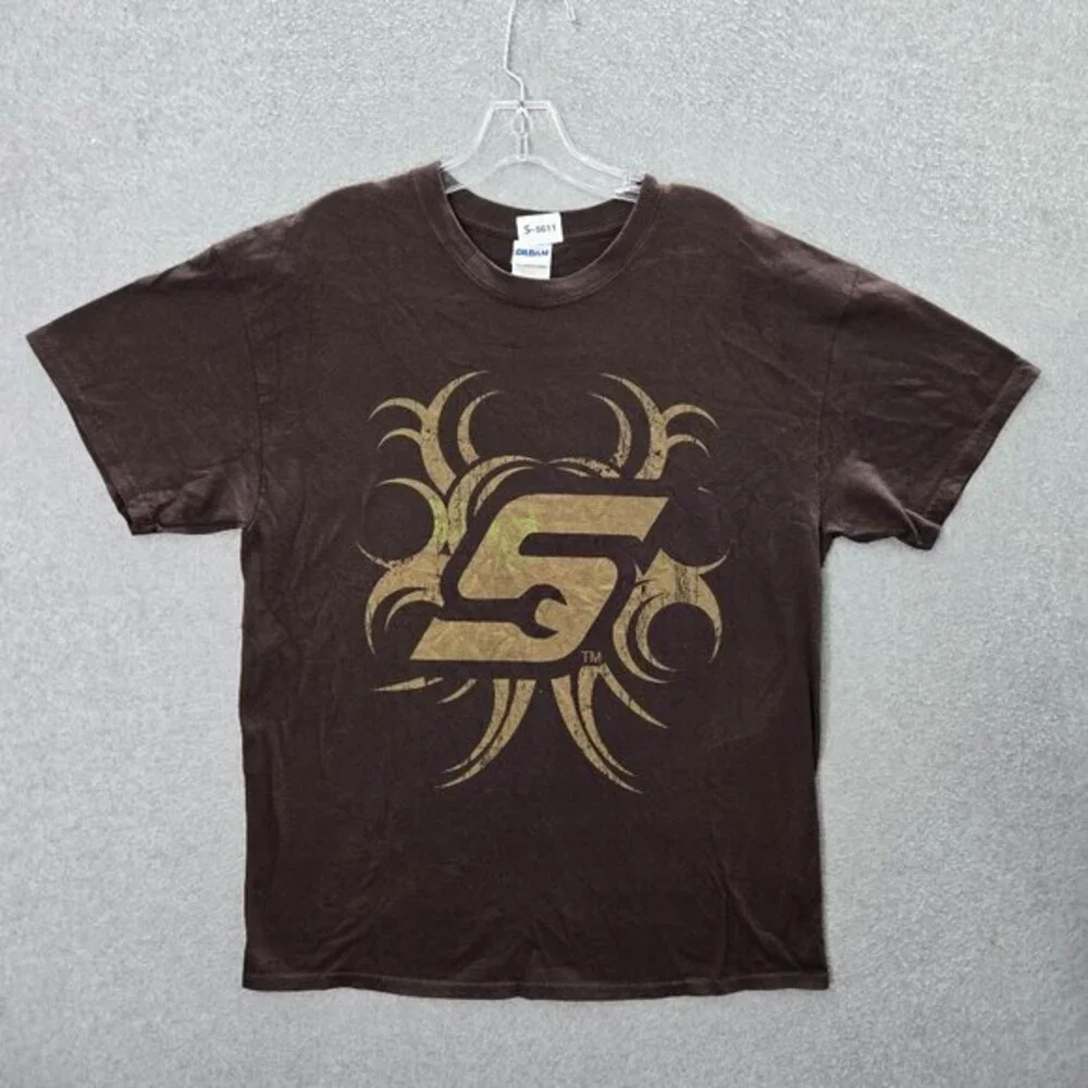 Snap On Men Shirt Large Brown Graphic Logo Tool Short Sleeve